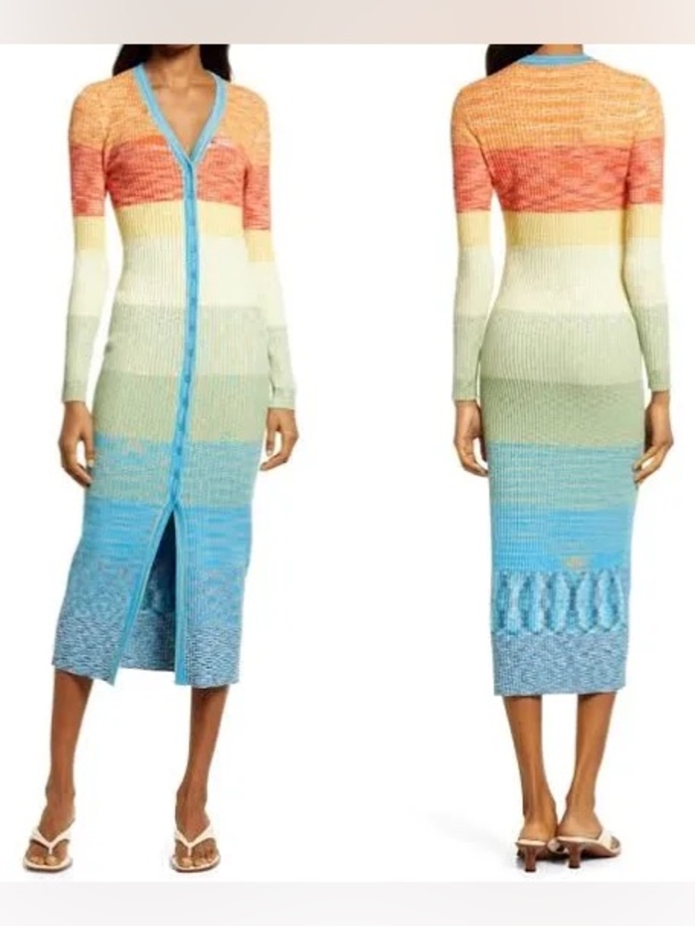 STAUD Multicolor Shoko Striped Knit Blue & Orange Accents Maxi Sweater Dress M - Picture 4 of 16